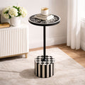 Artisan Monochrome Inlay Pedestal Table with Floral Top