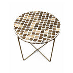 Handcrafted Quatrefoil Inlay Side Table with Gold Cross Base