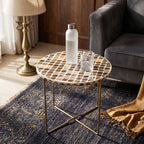 Handcrafted Quatrefoil Inlay Side Table with Gold Cross Base