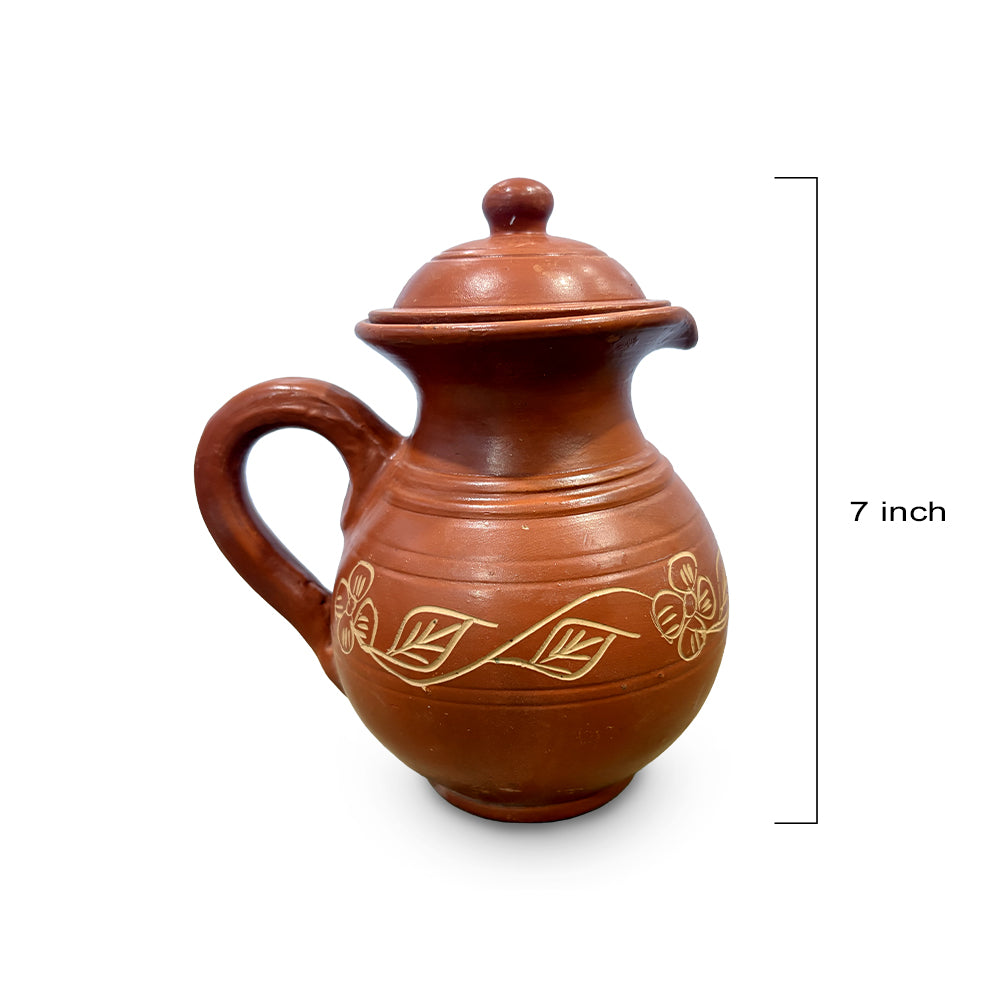 Pokhran Terracotta Water Pitcher with Hand-Carved Leaf Motif