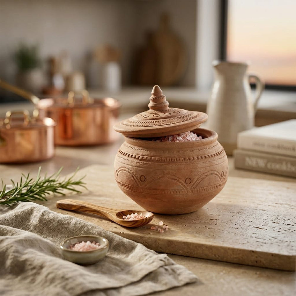 Pokhran Hand-Carved Terracotta Salt Cellar with Lid