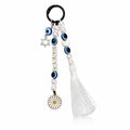 Personalized Evil Eye Bag Charm with Custom Name & White Tassel