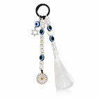 Personalized Evil Eye Bag Charm with Custom Name & White Tassel