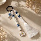 Personalized Evil Eye Bag Charm with Custom Name & White Tassel