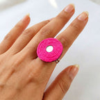 Hot Pink Handcrafted Jute Mirror Ring