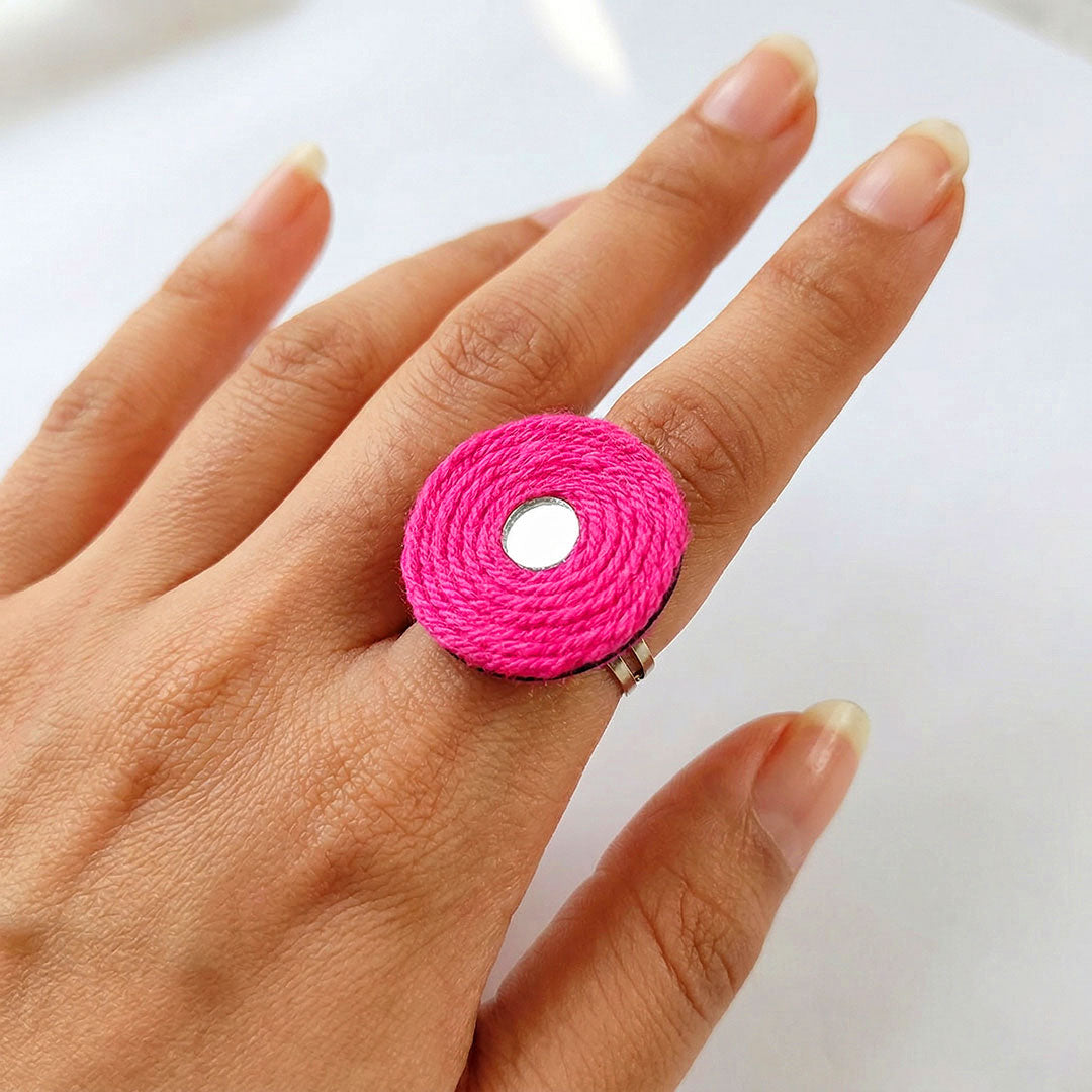 Hot Pink Handcrafted Jute Mirror Ring