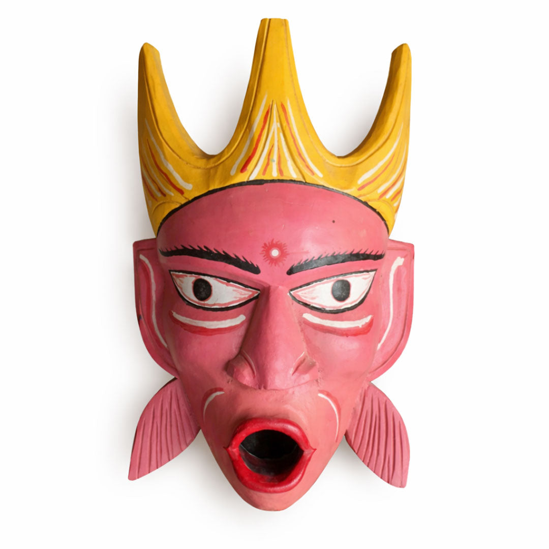 Traditional Gambhira Hand-Carved Wooden Folk Art Mask