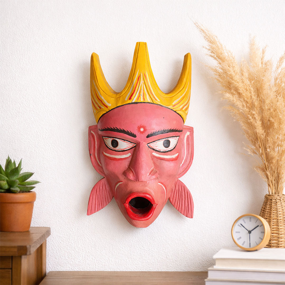 Traditional Gambhira Hand-Carved Wooden Folk Art Mask