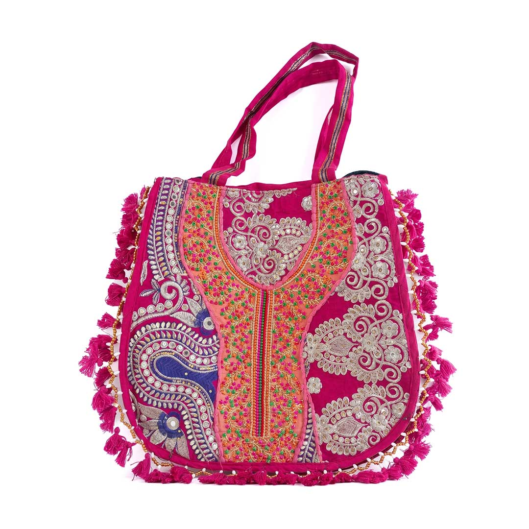 Ornate Kasida Kari Patchwork Tote in Pink and Gold
