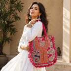 Ornate Kasida Kari Patchwork Tote in Pink and Gold