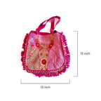 Kasida Kari Magenta Embroidered Patchwork Bag with Beaded Fringe