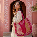 Hand-Crafted Kasida Kari Patchwork Bag in Vibrant Pink