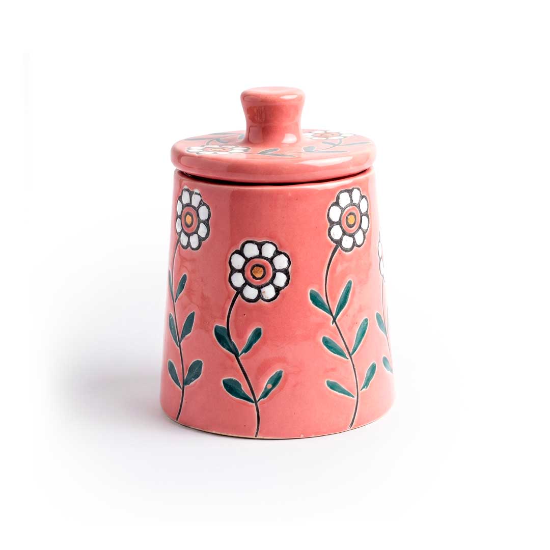 Hand-Painted Pink Floral Ceramic Storage Jar Set