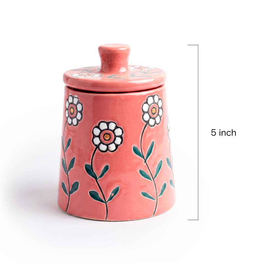 Hand-Painted Pink Floral Ceramic Storage Jar Set