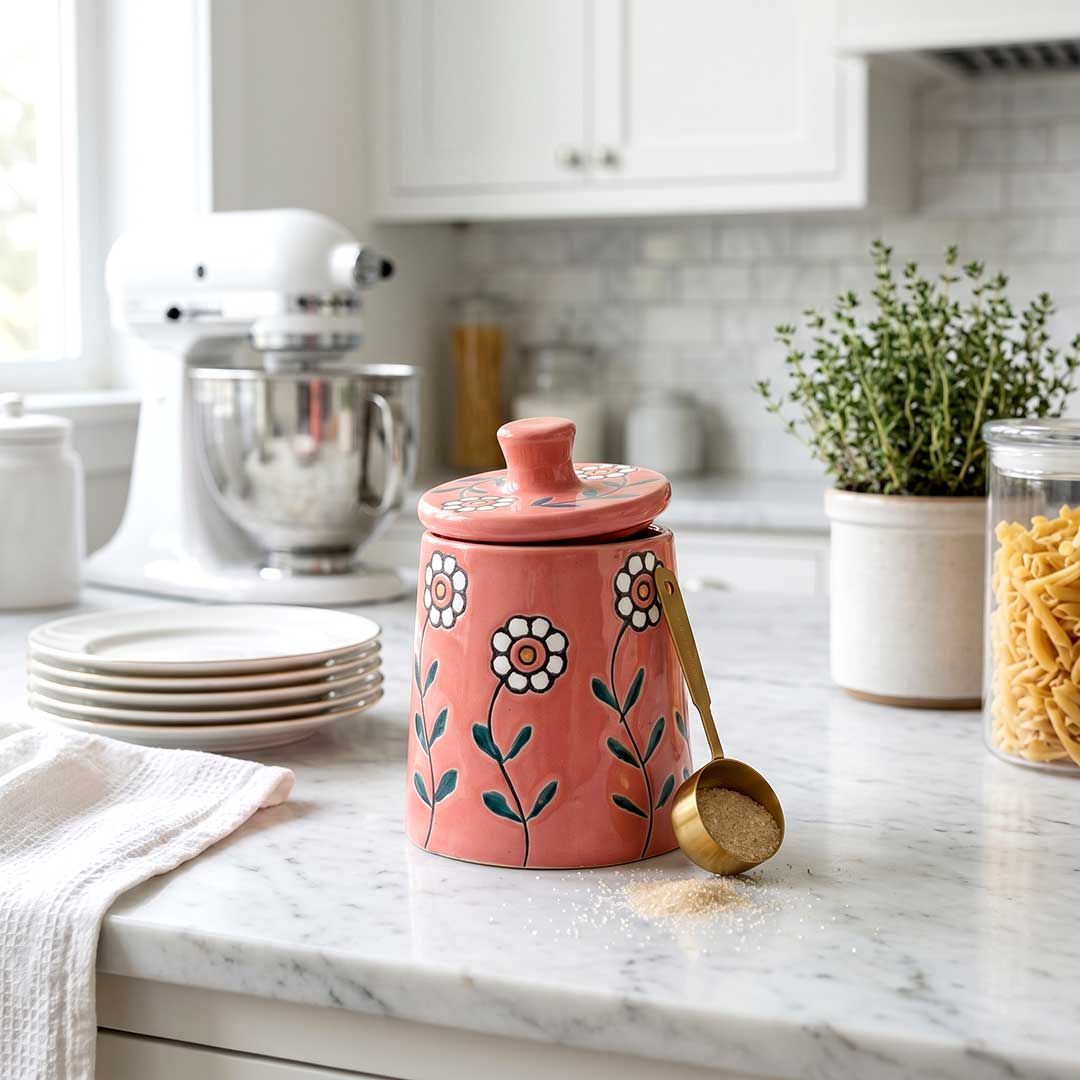 Hand-Painted Pink Floral Ceramic Storage Jar Set