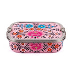 Pink Floral Hand Painted Stainless Steel Tiffin Box