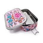 Pink Floral Hand Painted Stainless Steel Tiffin Box