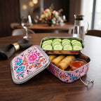 Pink Floral Hand Painted Stainless Steel Tiffin Box