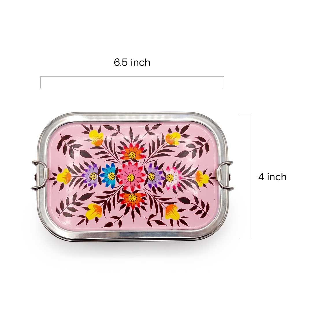 Blush Pink Artisanal Floral Hand Painted Stainless Steel Tiffin