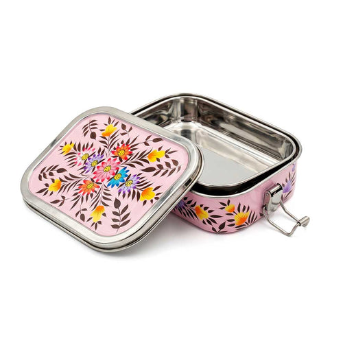 Blush Pink Artisanal Floral Hand Painted Stainless Steel Tiffin