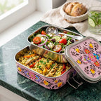 Blush Pink Artisanal Floral Hand Painted Stainless Steel Tiffin