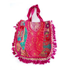 Kasida Kari Pink Patchwork Tote Bag with Beaded Tassels