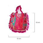 Kasida Kari Pink Patchwork Tote Bag with Beaded Tassels