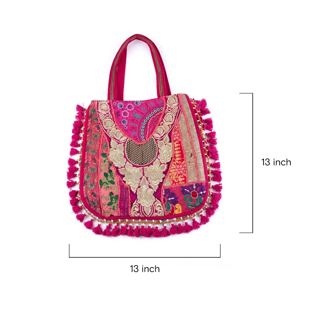 Bohemian Kasida Kari Patchwork Bag with Gold Threadwork