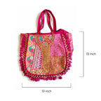 Artisan Kasida Kari Embroidered Tote with Pink Silk Patchwork