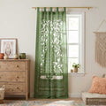 Olive Green Raja Applique Cotton Tab Top Curtain