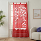 Scarlet Red Raja Applique Tab Top Curtain