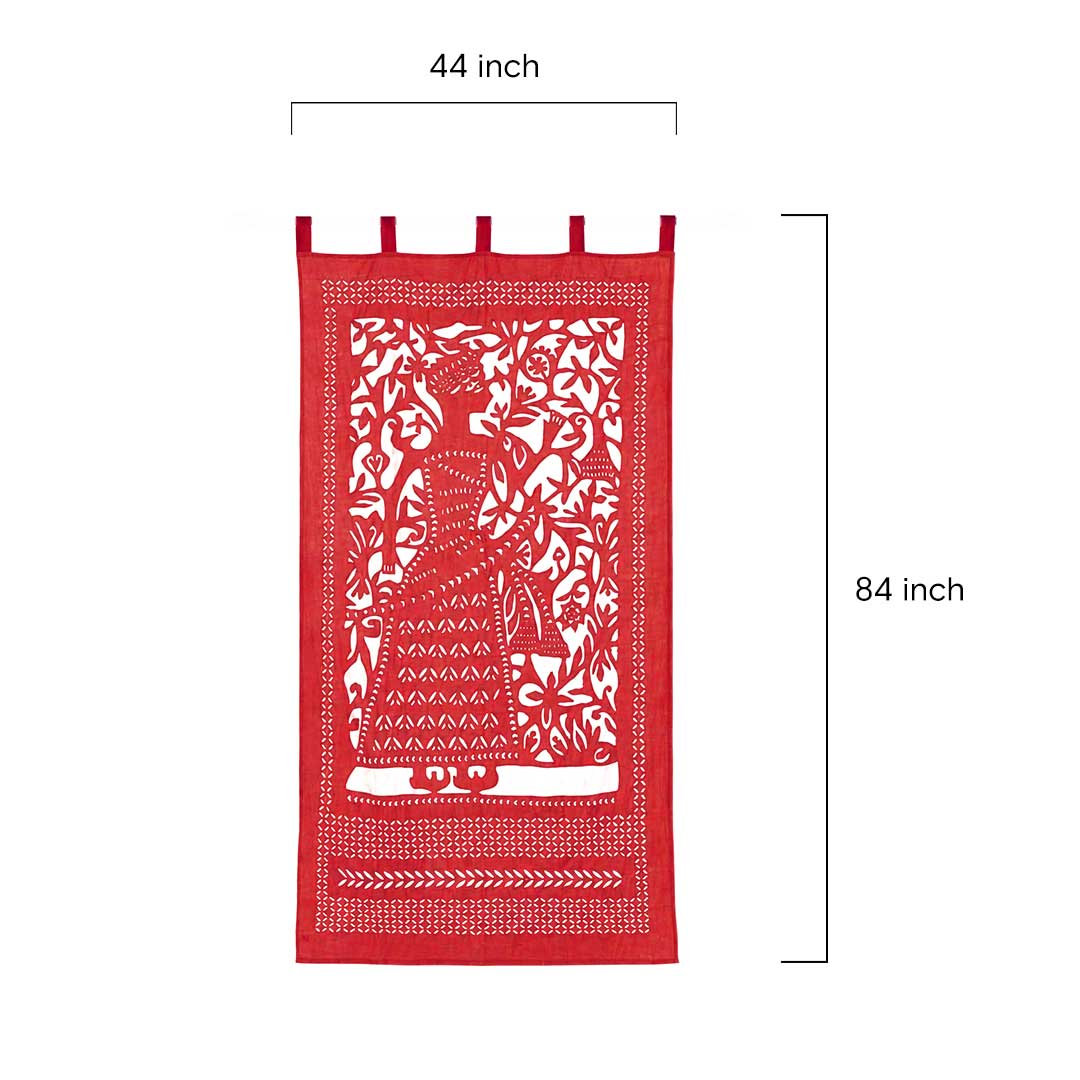 Scarlet Red Raja Applique Tab Top Curtain