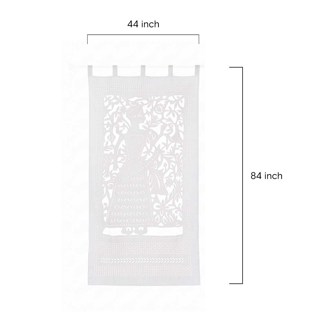 Hand-Appliqued Raja White Cotton Curtain Panel