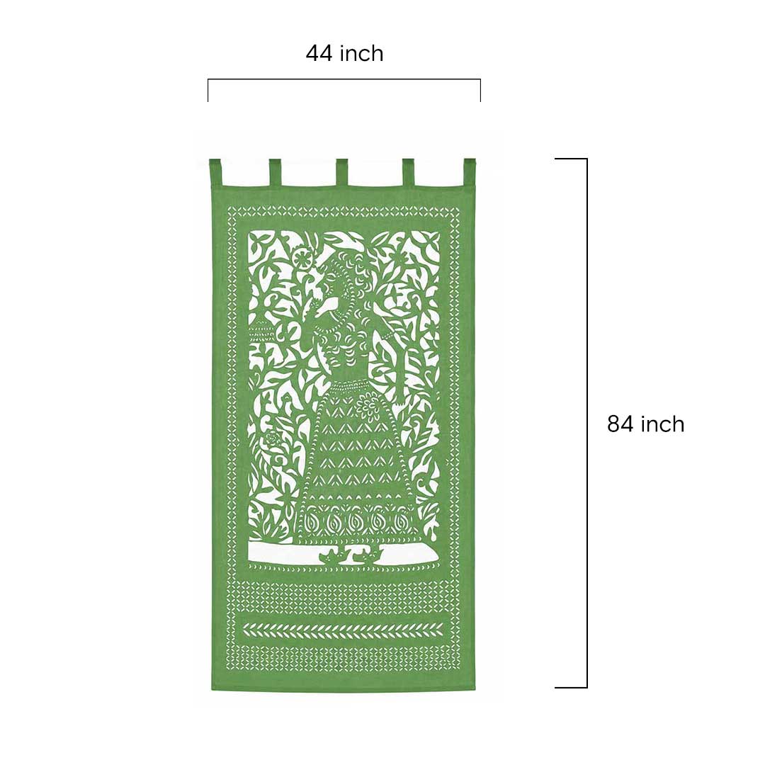 Green Rani Hand-Appliqued Cotton Curtain Panel