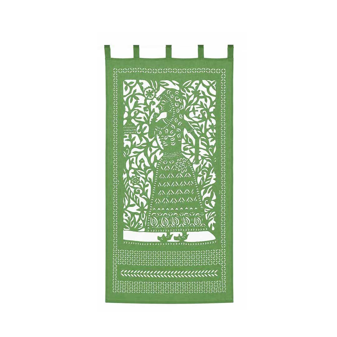 Green Rani Hand-Appliqued Cotton Curtain Panel