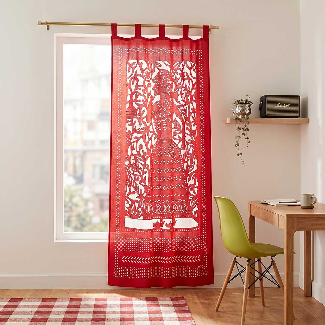 Red Rani Handcrafted Applique Cotton Curtain Panel
