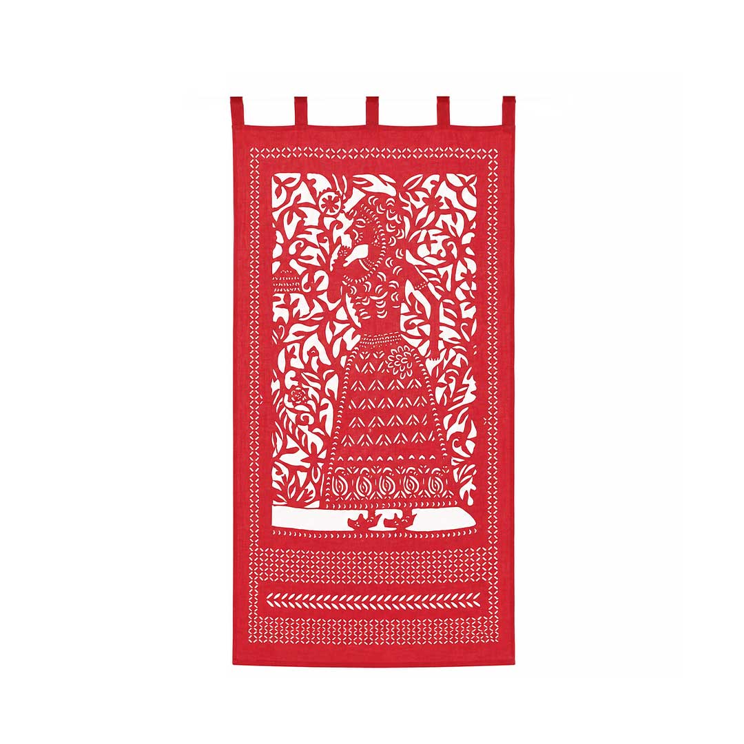 Red Rani Handcrafted Applique Cotton Curtain Panel