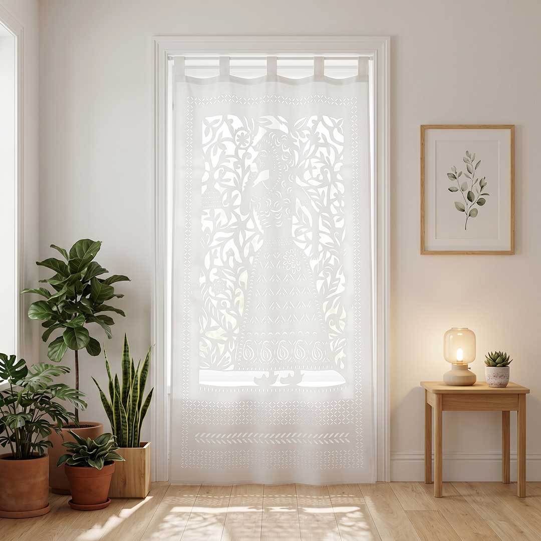 White Applique Rani Handmade Cotton Curtain