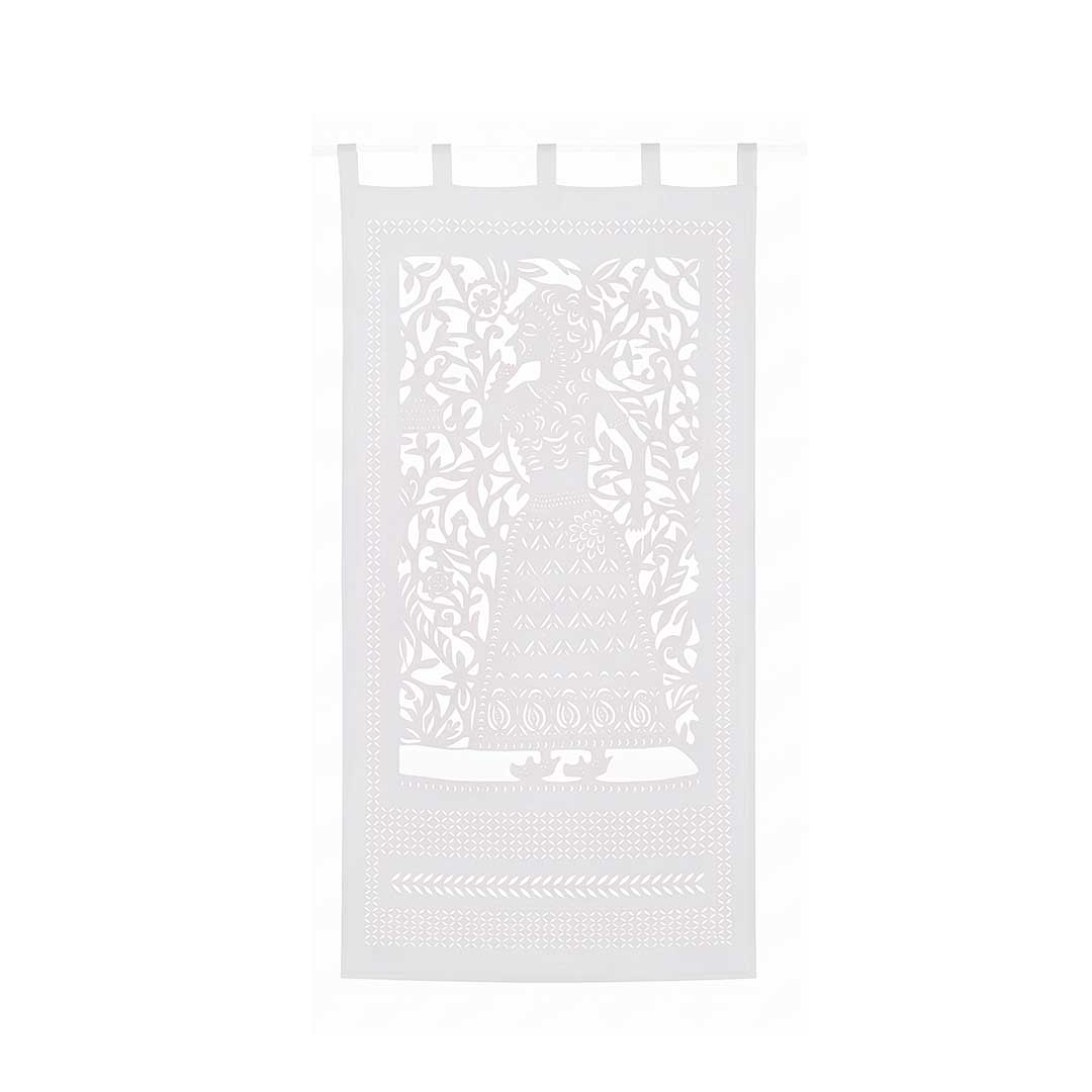 White Applique Rani Handmade Cotton Curtain