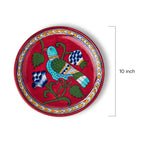 Hand-Painted Blue Pottery Bird and Floral Dish in Crimson