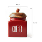 3-Piece Red Ceramic Tea Coffee Sugar Canister Set with Wood Lids