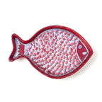 Red Hand-Painted Fish Shape Blue Pottery Trinket Dish