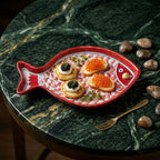Red Hand-Painted Fish Shape Blue Pottery Trinket Dish