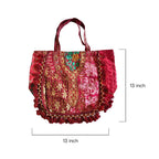 Festive Kasida Kari Embroidered Patchwork Bag with Beaded Fringe