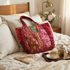 Festive Kasida Kari Embroidered Patchwork Bag with Beaded Fringe