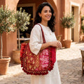 Festive Kasida Kari Embroidered Patchwork Bag with Beaded Fringe