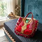 Pink Kasida Kari Patchwork Bag with Intricate Gold Threading