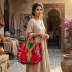 Pink Kasida Kari Patchwork Bag with Intricate Gold Threading