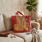 Vivid Kasida Kari Embroidered Patchwork Tote with Fringe Detail