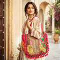 Vivid Kasida Kari Embroidered Patchwork Tote with Fringe Detail